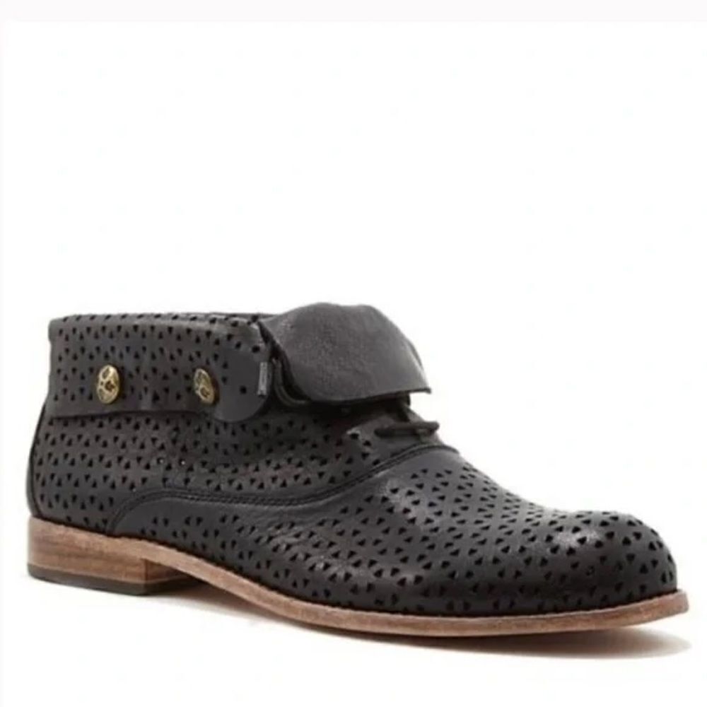 PATRICIA NASH SABRINA LEATHER PERFORATED ANKLE BOOTS BLACK LEATHER SIZE 6